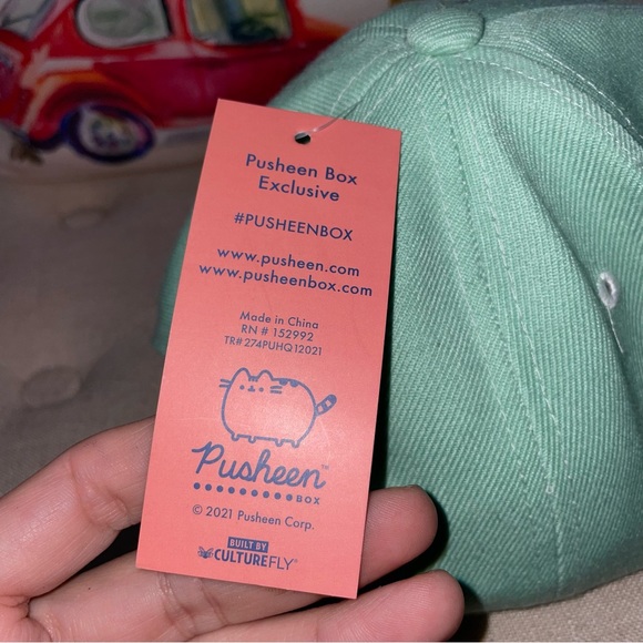Pusheen NWT!  Hat Light Green Breath Pusheen Cat Graphic Adjustable Back - Picture 11 of 11